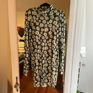 AFRM daisy printed mesh turtleneck mini dress